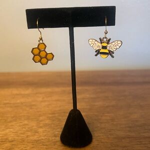 Bee & Honeycomb Dangle Earrings